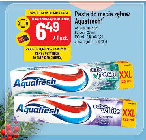 Pasta do zębów z mentolem Aquafresh active fresh promocja