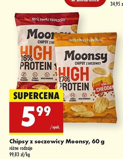 Chipsy z soczewicy cheddar Moonsy promocja w Biedronka