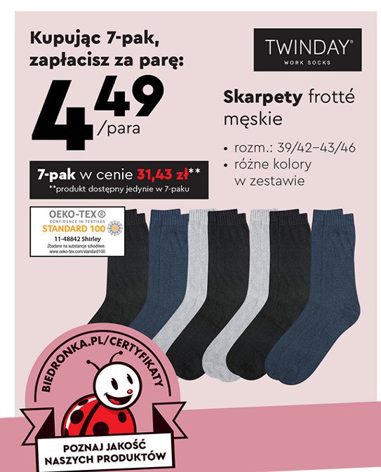 Skarpety frotte 39/42-43/46 Twinday promocja