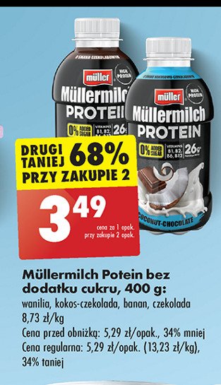 Napój mleczny czekoladowo-kokosowy Muller mullermilch protein promocja w Biedronka