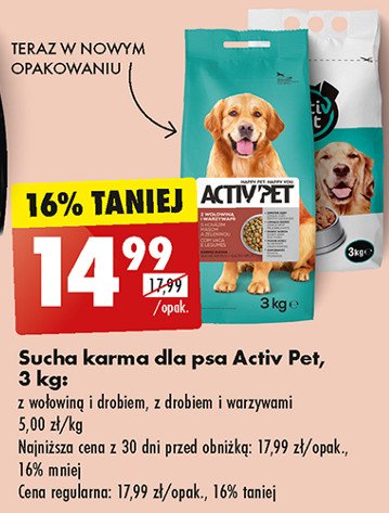 Karma dla psa z drobiem i warzywami Activ pet promocja