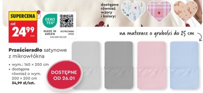 Prześcieradło satynowe z mikrowłókna 200x200 cm promocja w Biedronka