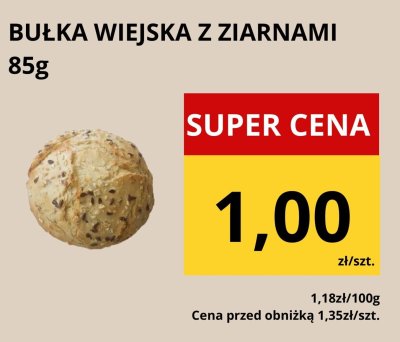 Bułka wiejska z ziarnami 85g promocja w Supeco
