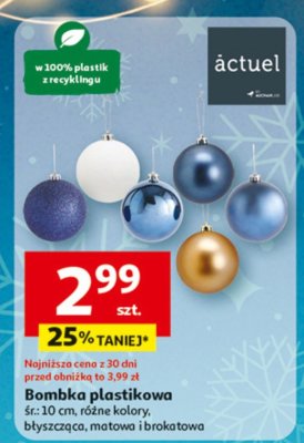Bombka plastikowa śr. 10 cm, różne kolory, błyszcząca, matowa i brokatowa promocja w Auchan