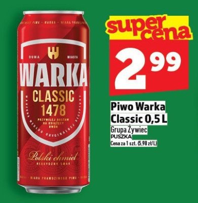 Piwo Warka Classic 0,5 l promocja w TOPAZ