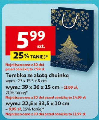 Torebka ze złotą choinką wym.: 22,5 x 33,5 x 10 cm promocja w Auchan