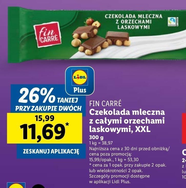 Czekolada mleczna z ca艂ymi orzechami laskowymi Fin carre promocja