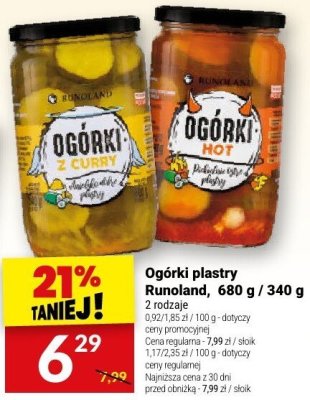 Ogórki plastry Runoland, 680 g / 340 g promocja w Twój Market