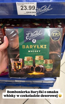 Bombonierka Baryłki o smaku whisky w czekoladzie deserowej promocja w Dino
