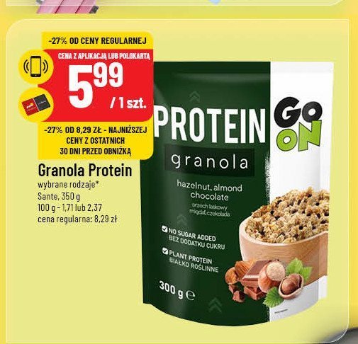 Granola orzech laskowy migdał czekolada Sante go on! protein promocja