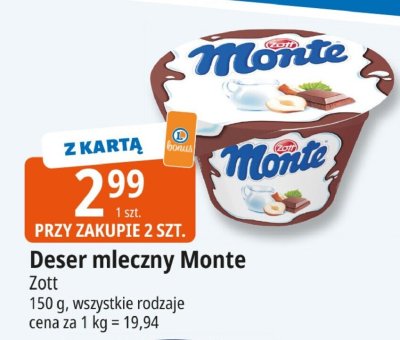 Deser mleczny Monte Zott promocja w Leclerc