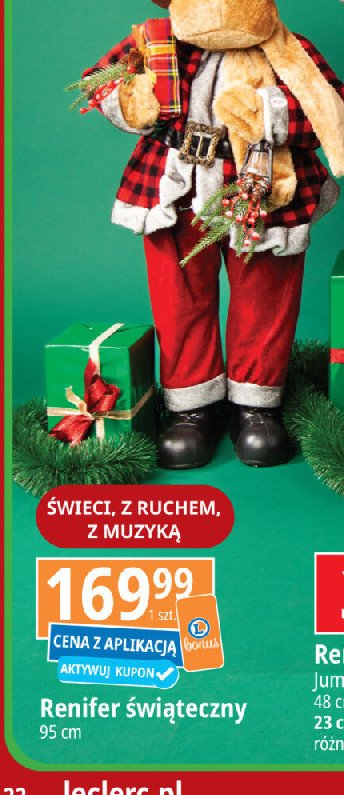 Renifer świąteczny 95 cm promocja w Leclerc