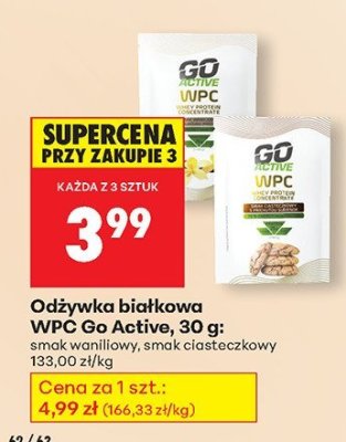 Odżywka białkowa WPC Go Active 30g, smak waniliowy, smak ciasteczkowy promocja w Biedronka