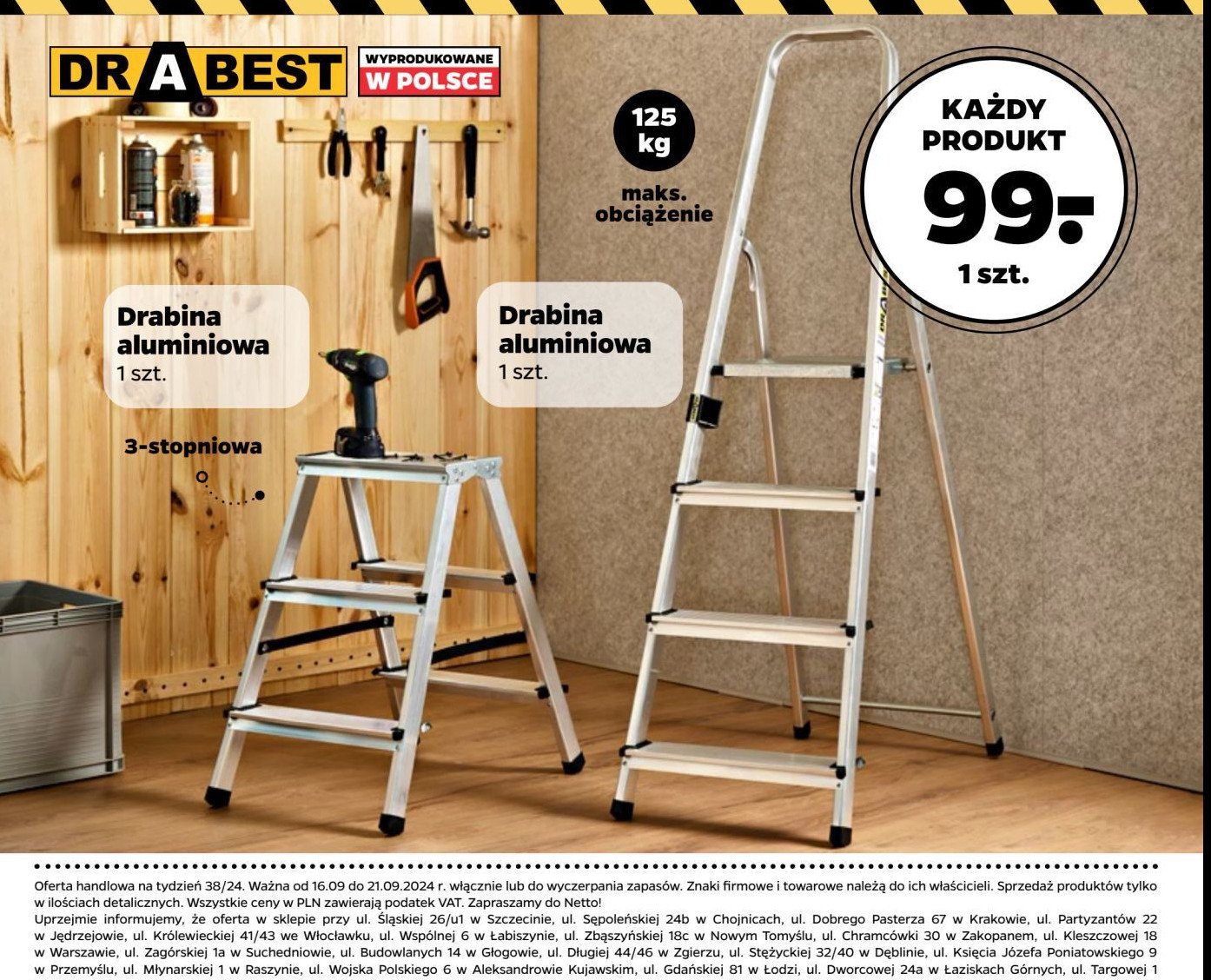 Drabina aluminiowa 4-stopniowa Drabest promocja w Netto