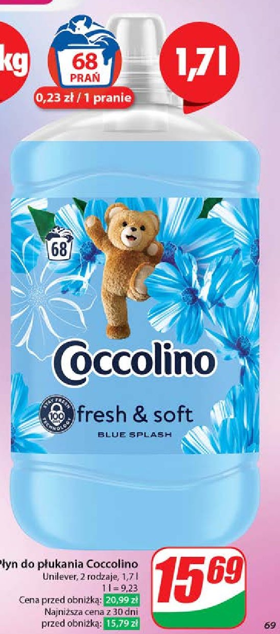 Płyn do płukania blue splash Coccolino fresh & soft promocja w Dino