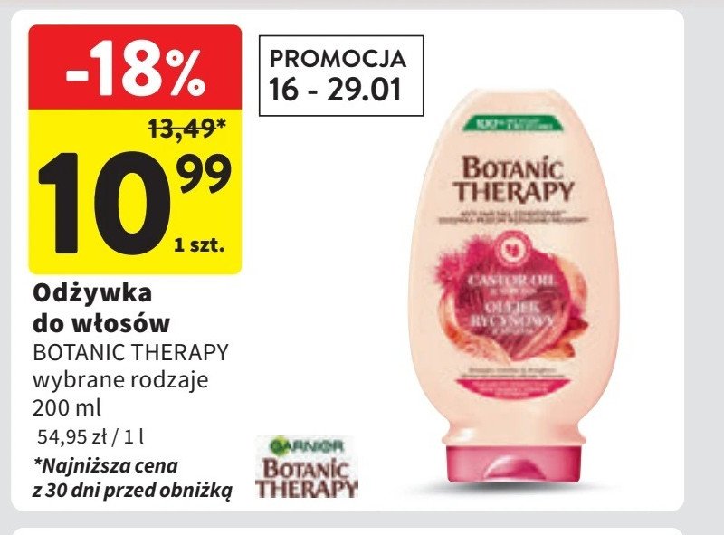 Odżywka olejek rycynowy i migdał Garnier botanic therapy promocja w Intermarche