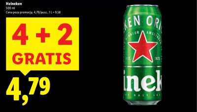 Piwo Heineken 4+2 GRATIS promocja w Lidl