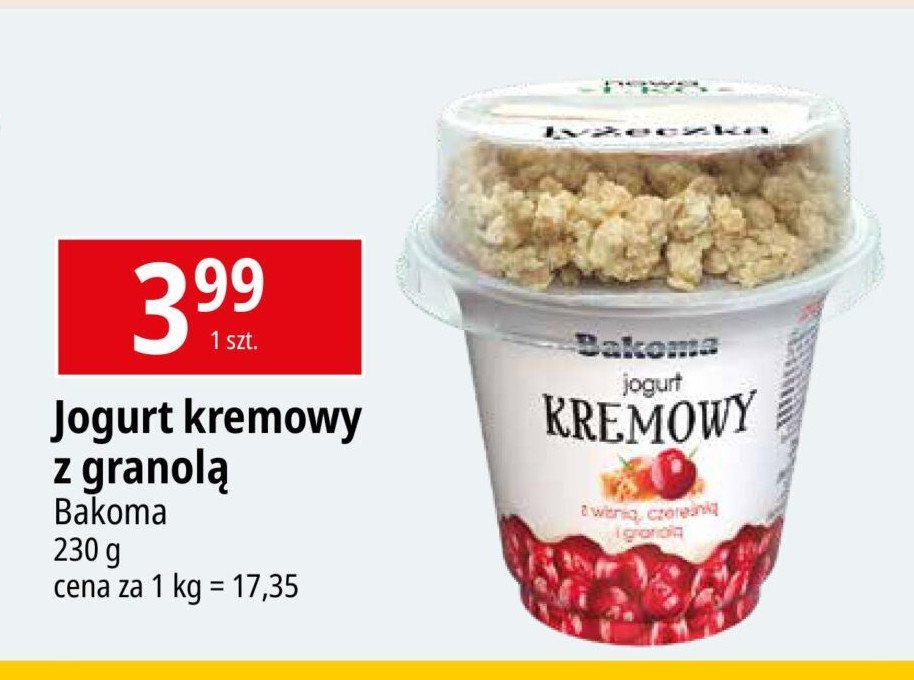 Jogurt z wiśnią, czereśnia i granolą Bakoma kremowy promocja