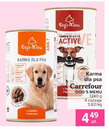 Karma dla psa z drobiem i wołowiną Carrefour dog's menu promocja