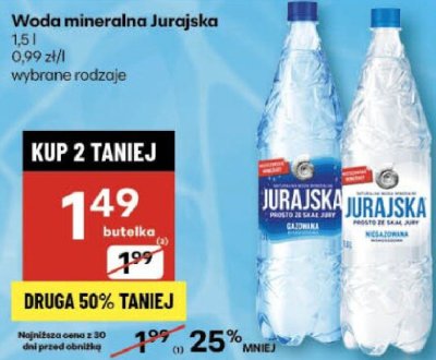 Woda mineralna Jurajska 1,5 l wybrane rodzaje promocja w Delikatesy Centrum