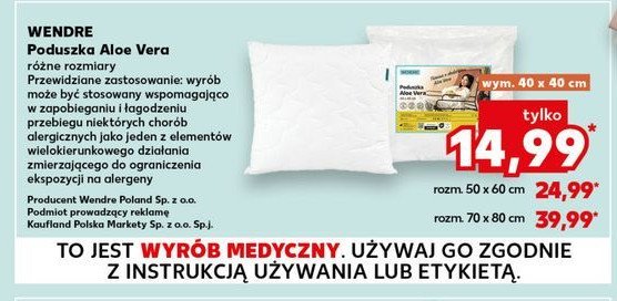 Poduszka aloe vera 50 x 60 cm Wendre promocja w Kaufland