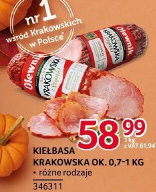 Kiełbasa krakowska Olewnik ok. 0,7-1kg różne rodzaje promocja w Selgros