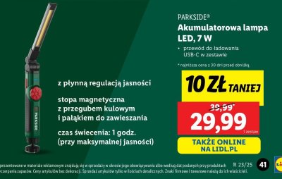 Lampa akumulatorowa 7w Parkside promocja