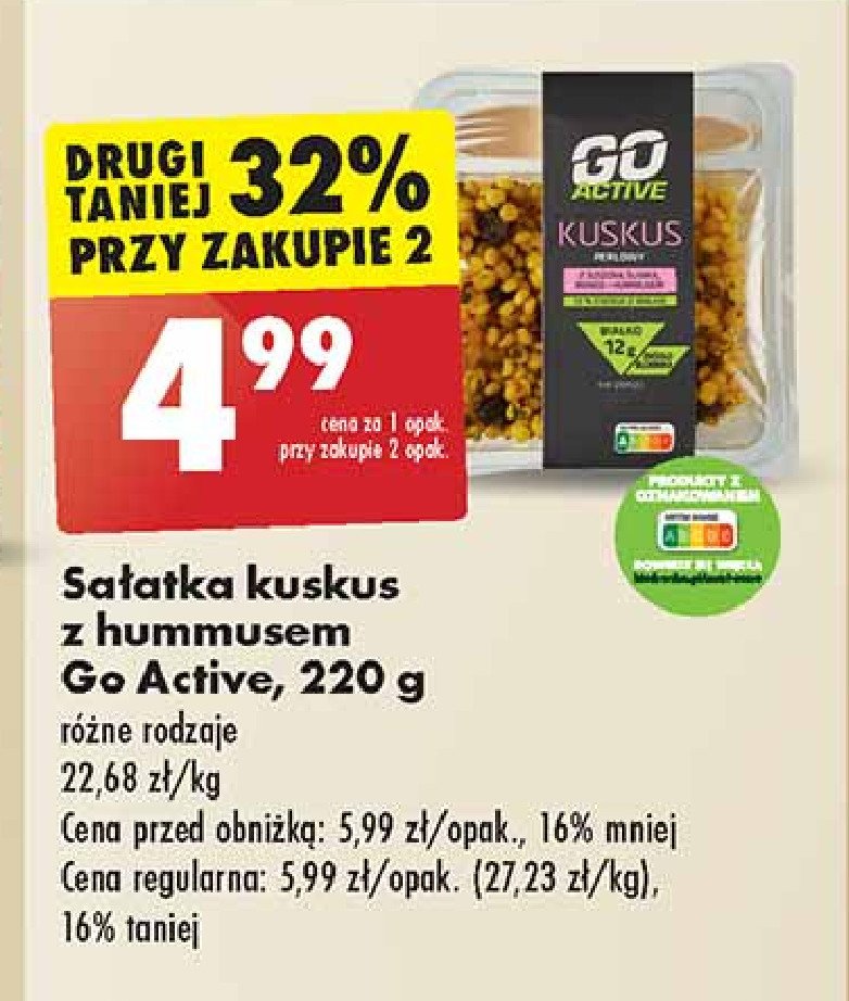 Sałatka kuskus z suszoną śliwką mango i hummusem Go active promocja