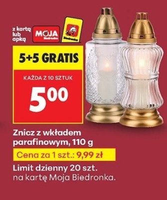 Znicz z wkładem parafinowym promocja w Biedronka