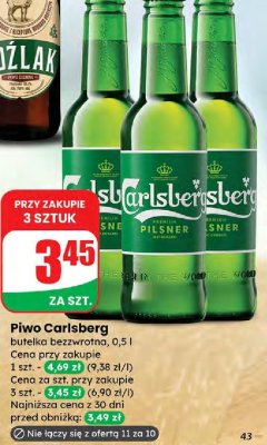 Piwo Carlsberg butelka bezzwrotna 0,5 l promocja w Dino