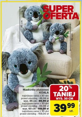 Maskotka pluszowa KOALA wys. 30 cm promocja w Carrefour