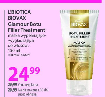 Maska do włosów wypełniająco-wygładzająca Biovax botu filler treatment promocja w Hebe