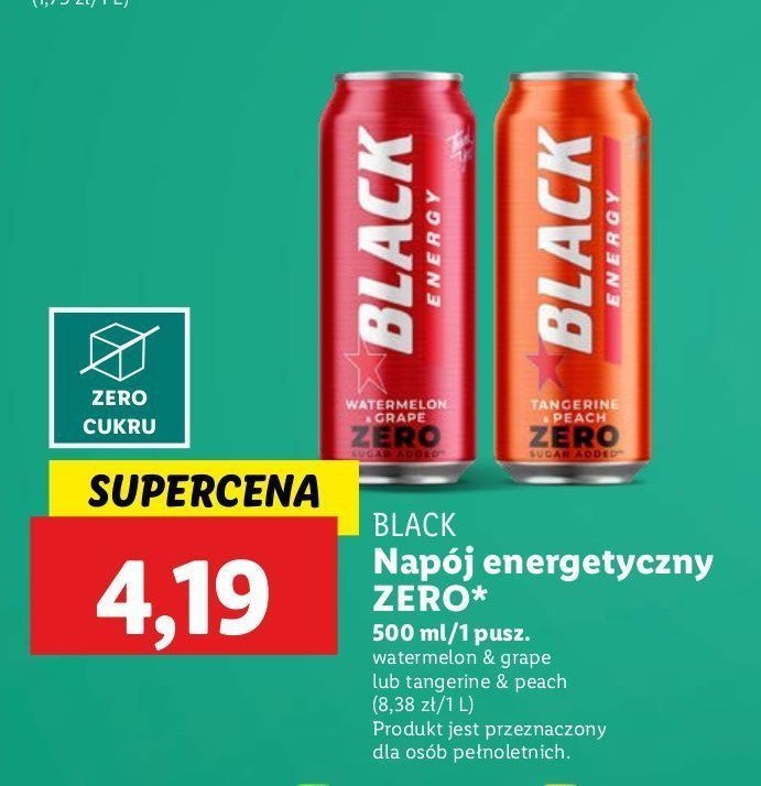 Napój energetyczny watermelon grape zero Black energy promocja w Lidl