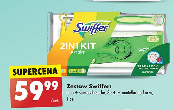 Zestaw mop + wkład + 8 ściereczek suchych Swiffer promocja w Biedronka