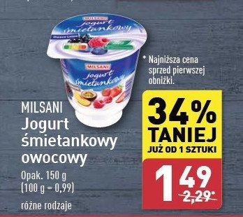 Jogurt śmietankowy malina Milsani promocja