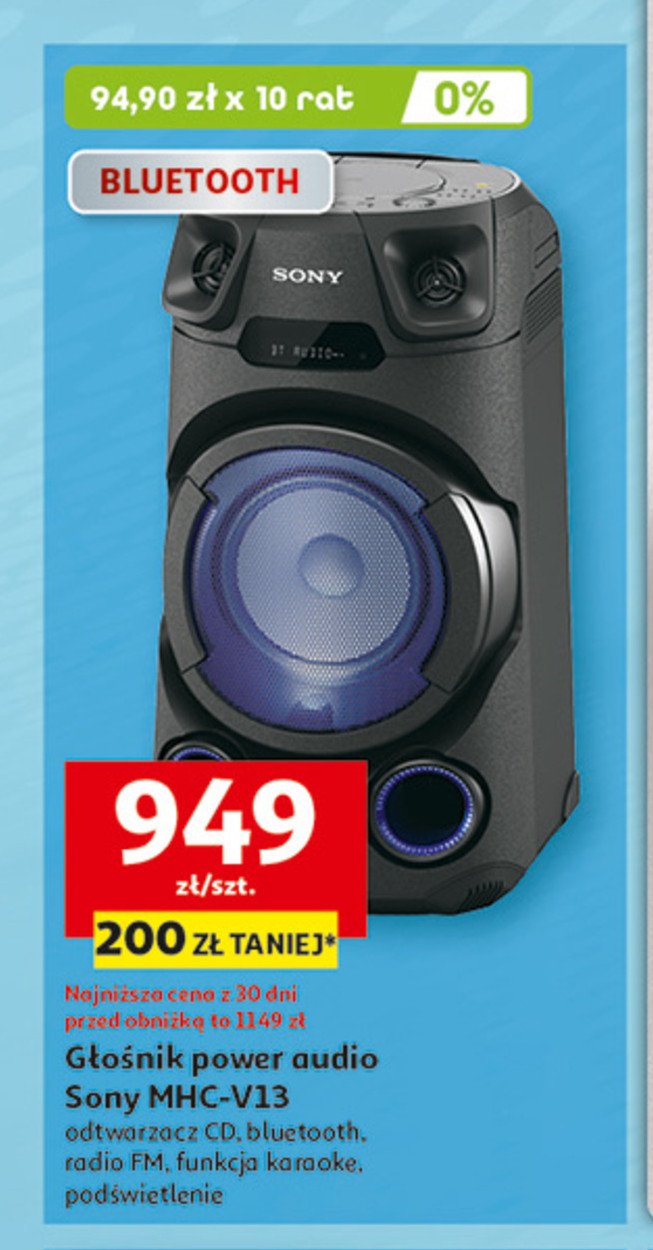 Głośniik high power audio mhc-v13 Sony promocja w Auchan
