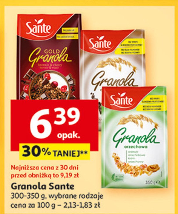 Granola brownie & wiśnie Sante granola gold promocja w Auchan