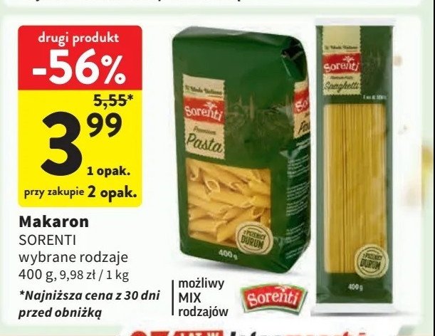 Makaron pióra Sorenti promocja