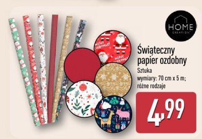 Świąteczny papier ozdobny HOME CREATION promocja w Aldi