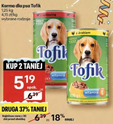 Karma dla psa Tofik wybrane rodzaje promocja w Delikatesy Centrum