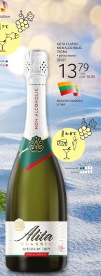 Wino musujące bezalkoholowe ALITA CLASSIC NON ALCOHOLIC 750 ML promocja w Selgros