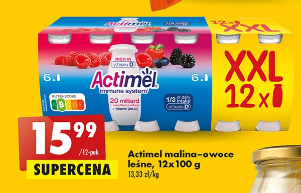 Jogurt malina + owoce leśne + truskawka Actimel promocja