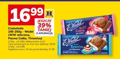Czekolada 245-293g - Wedel (WW mleczna, Panna Cotta, Tiramisu) (Maksymalnie 2szt.*) promocja w Hitpol