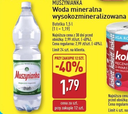Woda gazowana Muszynianka promocja w Aldi