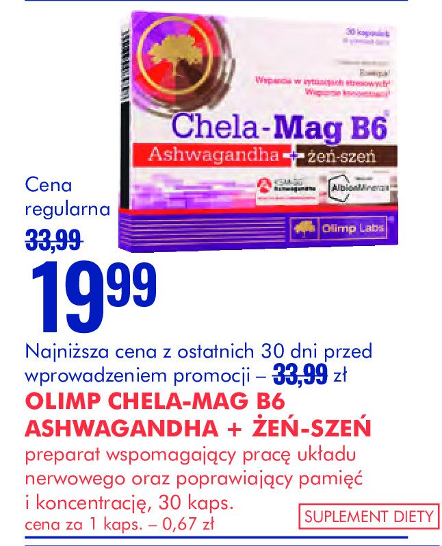 Suplement diety ashwagandha żeń-szeń Olimp labs chela-mag b6 promocja