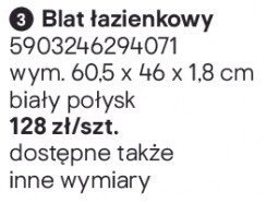 Blat łazienkowy biały połysk 60.5x46x1.8 cm promocja w Castorama