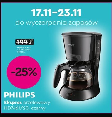 Ekspres przelewowy HD7461/20, czarny promocja w Biedronka