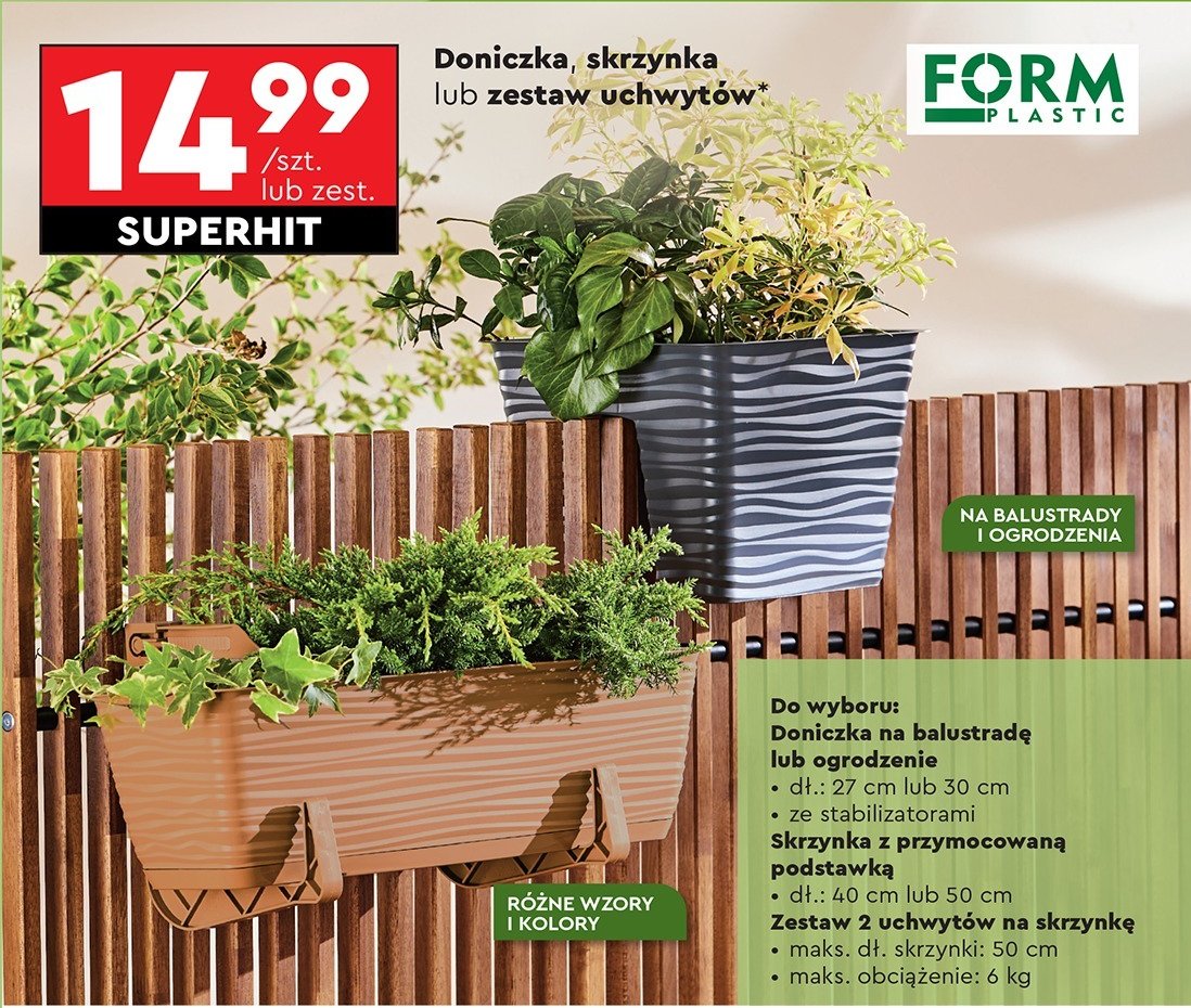 Doniczka na ogrodzenie 30 cm FORMPLASTIK promocja w Biedronka