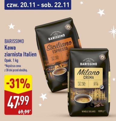 Kawa ziarnista Siciliano Espresso BARISSIMO promocja w Aldi