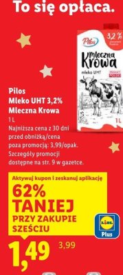 Mleko UHT 3,2% Mleczna Krowa promocja w Lidl